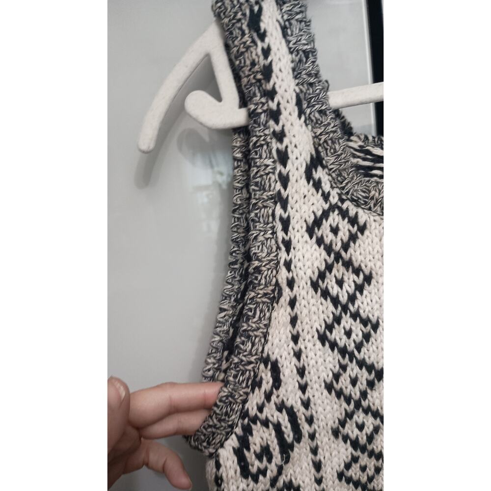 Vintage Nordic chunky knit sweater vest Fair Isle Womens Sm blk/wh grandmacore - Picture 4 of 7